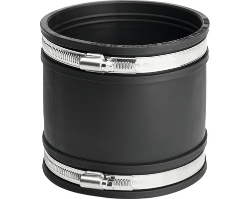 Schwarze Rohrmuffe mit zwei Schlauchschellen