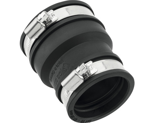 Réducteur en caoutchouc avec colliers de serrage pour raccorder des tuyaux de différents diamètres