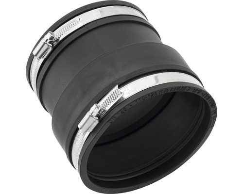 Raccord en caoutchouc noir avec deux colliers de serrage pour raccorder des tuyaux