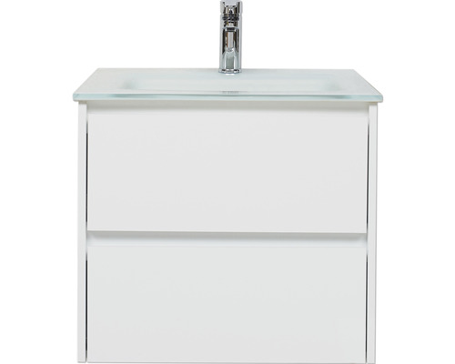 Meuble-lavabo avec vasque en verre et deux tiroirs