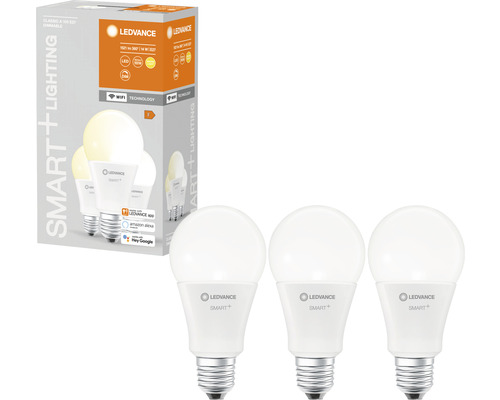 Ampoules LED Ledvance Smart WIFI à intensité lumineuse variable A100 E27/14W (100W) mat 1521 lm 2700 K blanc chaud 3 pièces