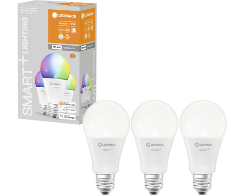 Ampoules LED Ledvance Smart WIFI à intensité lumineuse variable A100 E27/14W (100W ) mat 1521 lm 2700- 6500 K RGBW 3 pièces