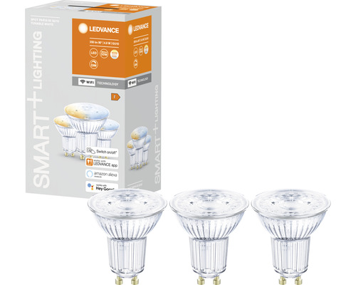 Ampoules réflecteur à LED Ledvance Smart WIFI à intensité lumineuse variable PAR16/PAR51 GU10/5W (40W) mat 350 lm 2700- 6500 K blanc chaud - blanc lumière du jour 3 pièces