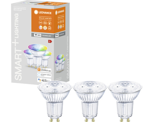 Ampoule LED Ledvance Smart WIFI à intensité lumineuse variable PAR16/PAR51 GU10/5W (32W ) mat 350 lm 2700- 6500 K RGBW 3 pièces