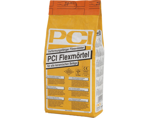 Colle pour carrelage déformable PCI Flexmörtel® pour tous les sols en céramique gris C2TE-S1 5 kg