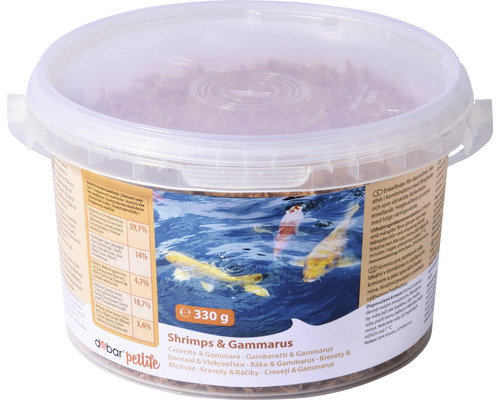 Nourriture pour bassin de jardin dobar crevettes avec gammares 330 g Seau d''aliments pour poissons contenant des crevettes et des gammares, 330 grammes