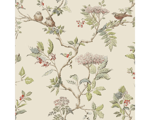 Papier peint intissé 113346 Laura Ashley Elderwood beige Papier peint avec motif d''oiseaux et de plantes