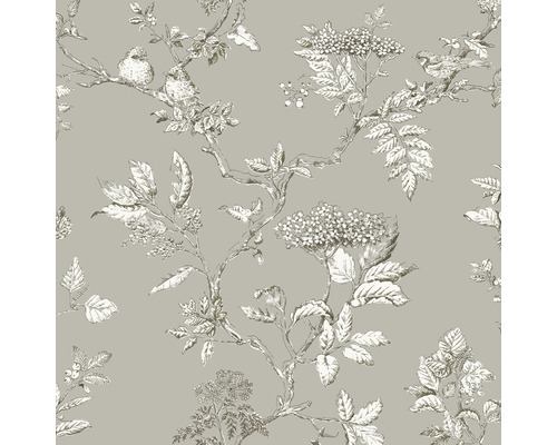 Papier peint intissé 113347 Laura Ashley Elderwood gris Papier peint à motifs d''oiseaux et de plantes