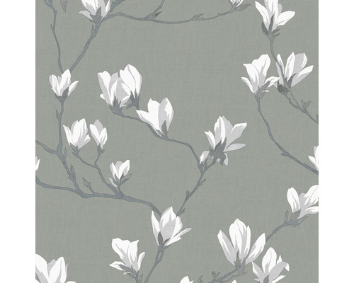Vliestapete 113354 Laura Ashley Magnolia Grove Grau Tapete mit Magnolienblüten-Motiv