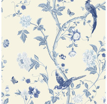 Papier peint avec motif de fleurs, d''oiseaux et de papillons
