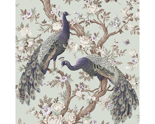 Papier peint intissé 113398 Laura Ashley Belvedere paon vert Papier peint avec motif de paons et de fleurs