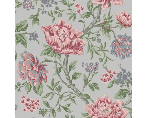 Papier peint intissé 113408 Laura Ashley Tapestry greige rose Papier peint à motifs floraux et motifs de roses