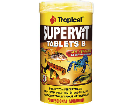 Nourriture en tablette Tropical Supervit Tablets B 250 ml Tropical Supervit comprimés Supervit B pour poissons de fond, en emballage