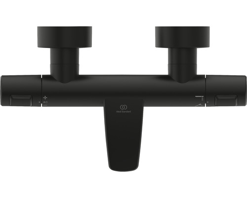 Logo Ideal Standard sur un mitigeur de douche noir