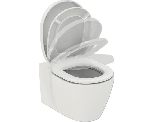 WC suspendu Ideal Standard Keramag/GEBERIT Connect cuvette à fond creux sans bride blanc avec abattant K707401