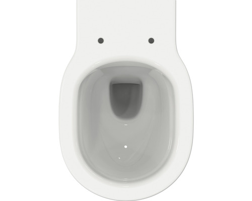 Vue de dessus de toilettes blanches.