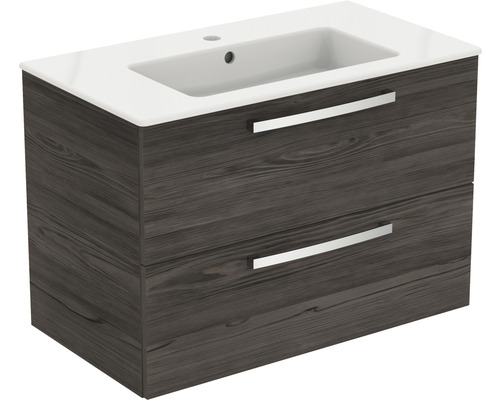 Set de meubles de salle de bains Ideal Standard Eurovit Plus lxhxp 81,5 x 56,5 x 45 cm couleur de façade gris foncé gris avec vasque céramique blanc K2978LG