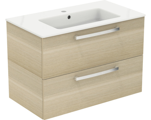 Set de meubles de salle de bains Ideal Standard Eurovit Plus lxhxp 81,5 x 56,5 x 45 cm couleur de façade chêne clair avec vasque céramique blanc K2978OS