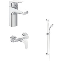 Robinet de lavabo, robinet de douche et barre de douche en métal