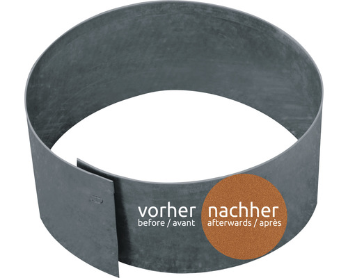 Metall Beeteinfassung mit dem Text vorher und nachher