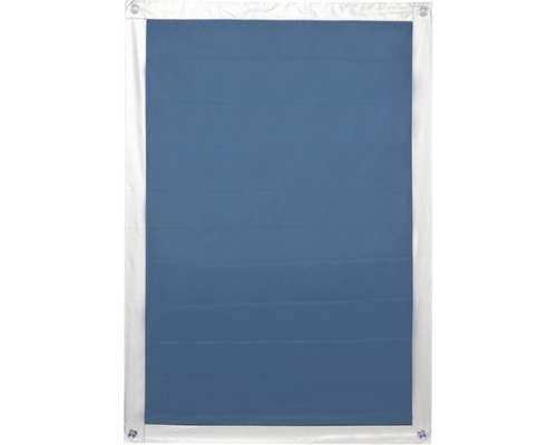 Store enrouleur bleu avec cadre blanc