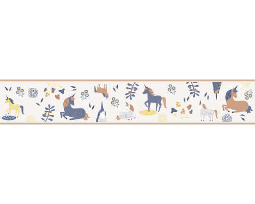 Frise 45822 Kids Walls licornes beige orange 5 m x 17,5 cm Bordure avec motif de licorne et de fleurs