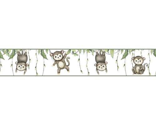 Frise 45854 Kids Walls singes jungle blanc marron vert 5 m x 17,5 cm