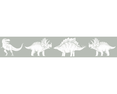 Frise 45802 Kids Walls dinosaures vert 5 m x 17,5 cm Illustration de dinosaures : Tyrannosaurus Rex, Triceratops et Stegosaurus