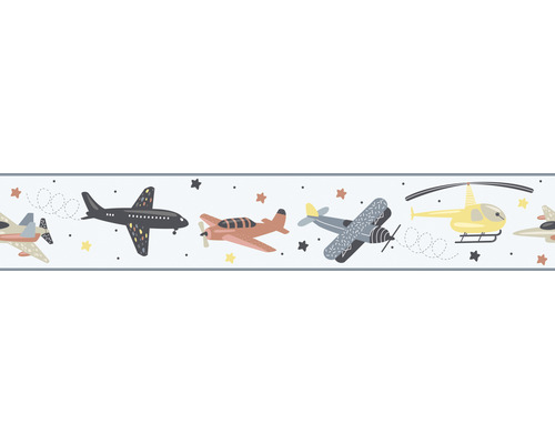 Frise 45818 Kids Walls avions bleu 5 m x 17,5 cm Bordure décorative avec des motifs d''avions et d''hélicoptères pour chambre d''enfant