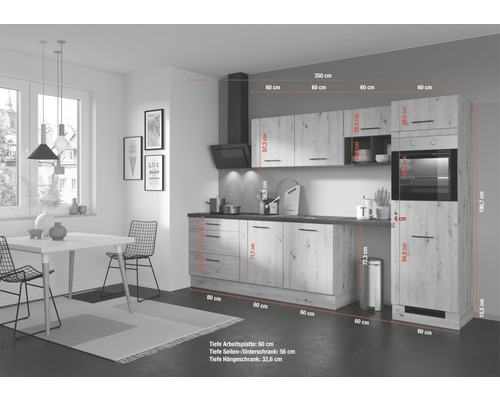 Cuisine équipée avec hotte aspirante et dimensions