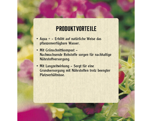 Avantages du produit : Aqua Plus augmente naturellement l''eau disponible pour les plantes, le compost de déchets verts assure un apport durable de nutriments, l''action longue durée assure un apport de base en nutriments.