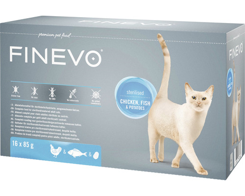 Pâtée pour chats Sterilised Cat FINEVO poulet, poisson, pommes de terre 16x85 g