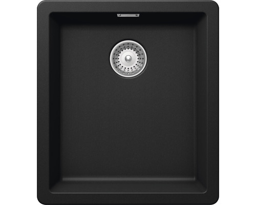 Évier Schock Greenwich N-100S 406 x 456 mm puro GREN100SUPUR sans égouttoir Évier noir de forme carrée avec panier-filtre