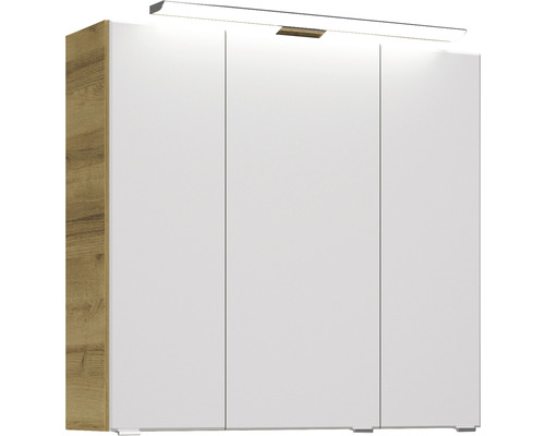 Armoire de salle de bains avec trois portes et éclairage