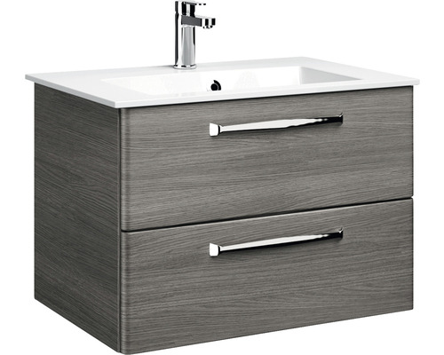 Meuble sous-vasque avec deux tiroirs, lavabo et robinet