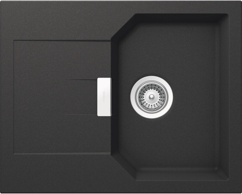 Évier Schock Manhattan D-100XS 640 x 510 mm onyx MAND100XSUGON avec égouttoir Évier de cuisine en granit gris foncé avec cuve et égouttoir