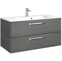 Badmöbel-Set Pelipal Kumba BxHxT 107 x 200 x 50 cm Frontfarbe graphit struktur quer mit Mineralguss-Waschtisch weiß 99.107012519