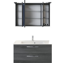 Badmöbel-Set Pelipal Kumba BxHxT 107 x 200 x 50 cm Frontfarbe graphit struktur quer mit Mineralguss-Waschtisch weiß 99.107012519