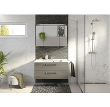 Badmöbel-Set Pelipal Kumba BxHxT 107 x 200 x 50 cm Frontfarbe graphit struktur quer mit Mineralguss-Waschtisch weiß 99.107012519
