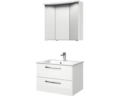 Set de meubles de salle de bains Pelipal Kumba lxhxp 77 x 200 x 50 cm couleur de façade blanc haute brillance avec vasque en fonte minérale blanc 99.77012109