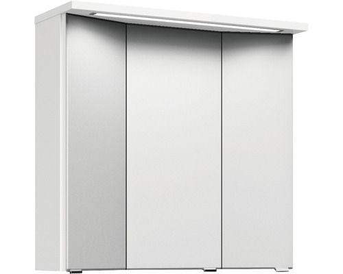 Weißer Spiegelschrank mit drei Türen und Beleuchtung