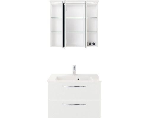 Weißes Badezimmer-Set mit Waschbeckenunterschrank, Waschbecken und Spiegelschrank