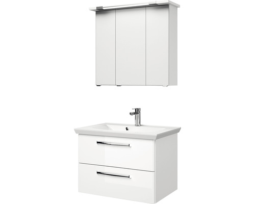 Ensemble de meubles de salle de bains avec meuble sous-vasque, deux tiroirs et armoire de toilette à trois portes