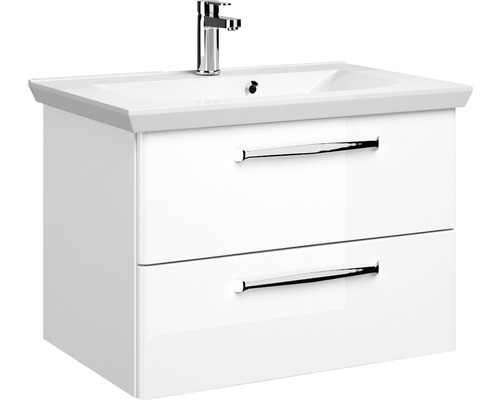 Meuble sous-vasque avec deux tiroirs, lavabo et robinet