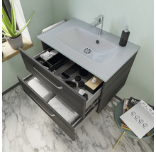 Set de meubles de salle de bains Pelipal Kumba lxhxp 77 x 200 x 50 cm couleur de façade graphite structure transversale avec vasque en verre blanc 99.77032619