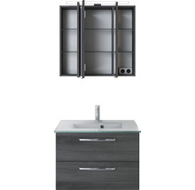 Set de meubles de salle de bains Pelipal Kumba lxhxp 77 x 200 x 50 cm couleur de façade graphite structure transversale avec vasque en verre blanc 99.77032619