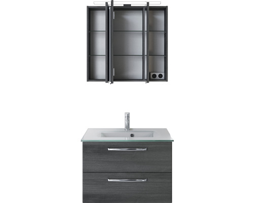 Badezimmerset mit Waschtischunterschrank, Waschtisch und Spiegelschrank