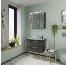 Set de meubles de salle de bains Pelipal Kumba lxhxp 77 x 200 x 50 cm couleur de façade graphite structure transversale avec vasque en verre blanc 99.77032619