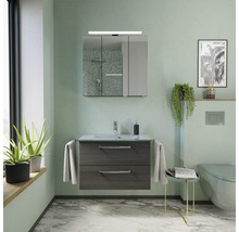 Set de meubles de salle de bains Pelipal Kumba lxhxp 77 x 200 x 50 cm couleur de façade graphite structure transversale avec vasque en verre blanc 99.77032619