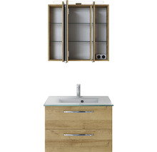 Meuble-lavabo avec deux tiroirs, lavabo et armoire de toilette à trois portes